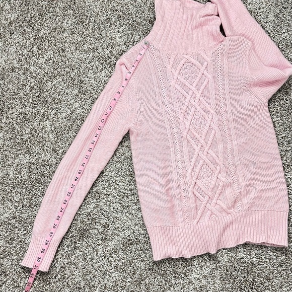 J. Crew Pink Turtleneck Cable Knit Sweater XL - Picture 5 of 6